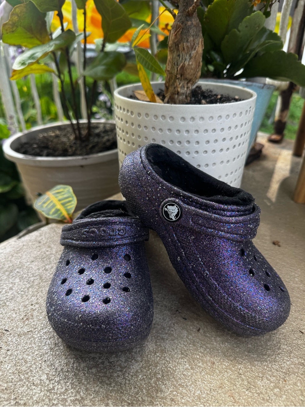 Crocs Little Kids Classic Lined Space Glitter Clogs